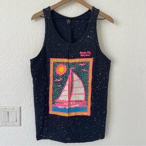Sherrys Best VTG Tank Top L Ocean City Neon 80s 90s Retro Sailboat Beach Fest